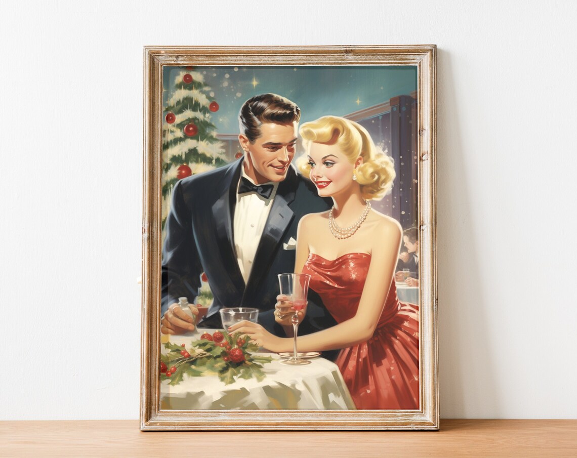 Retro 1950s Christmas Party Couple Vintage Holiday Dinner Poster