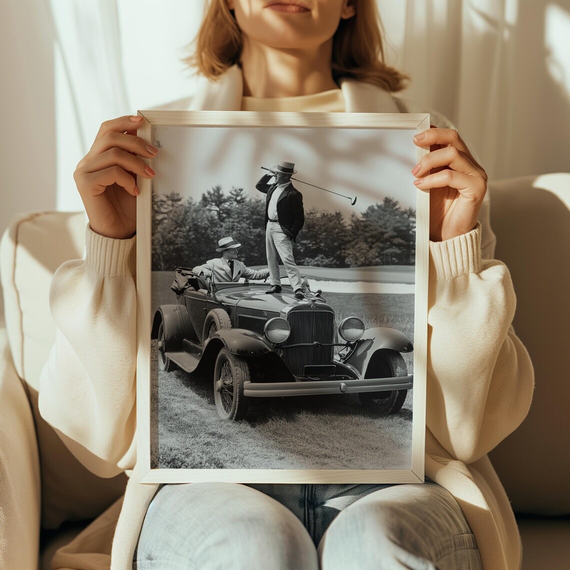 Vintage Golfer Teeing On Car, Retro Golf Print - Image 2