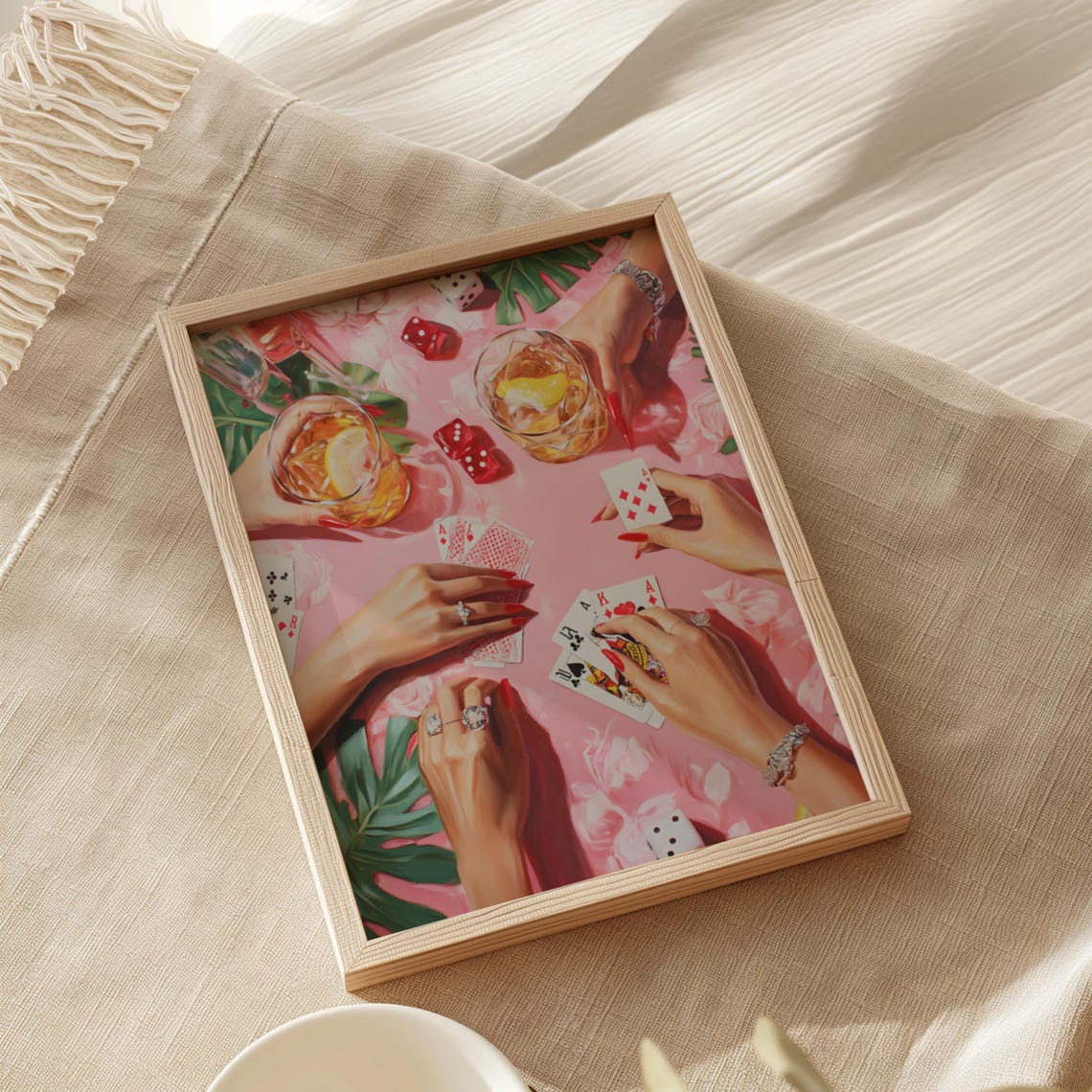 Cheers Cocktail Party Hands Cards Dice Pink Bar Cart Game Night Poster - Image 2