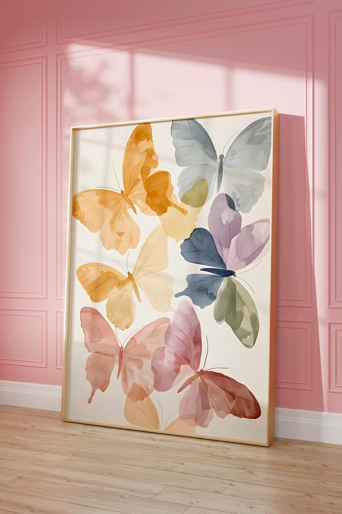 Colorful Butterfly Wall Art Pastel Pink Girls Room Decor Butterfly Print Pastel Butterfly Painting Animal Watercolor Kids Room - Image 3