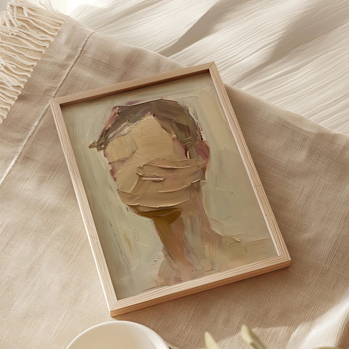 Faceless Man Abstract Oil Portrait Beige Neutral Tones Art Poster - Image 2