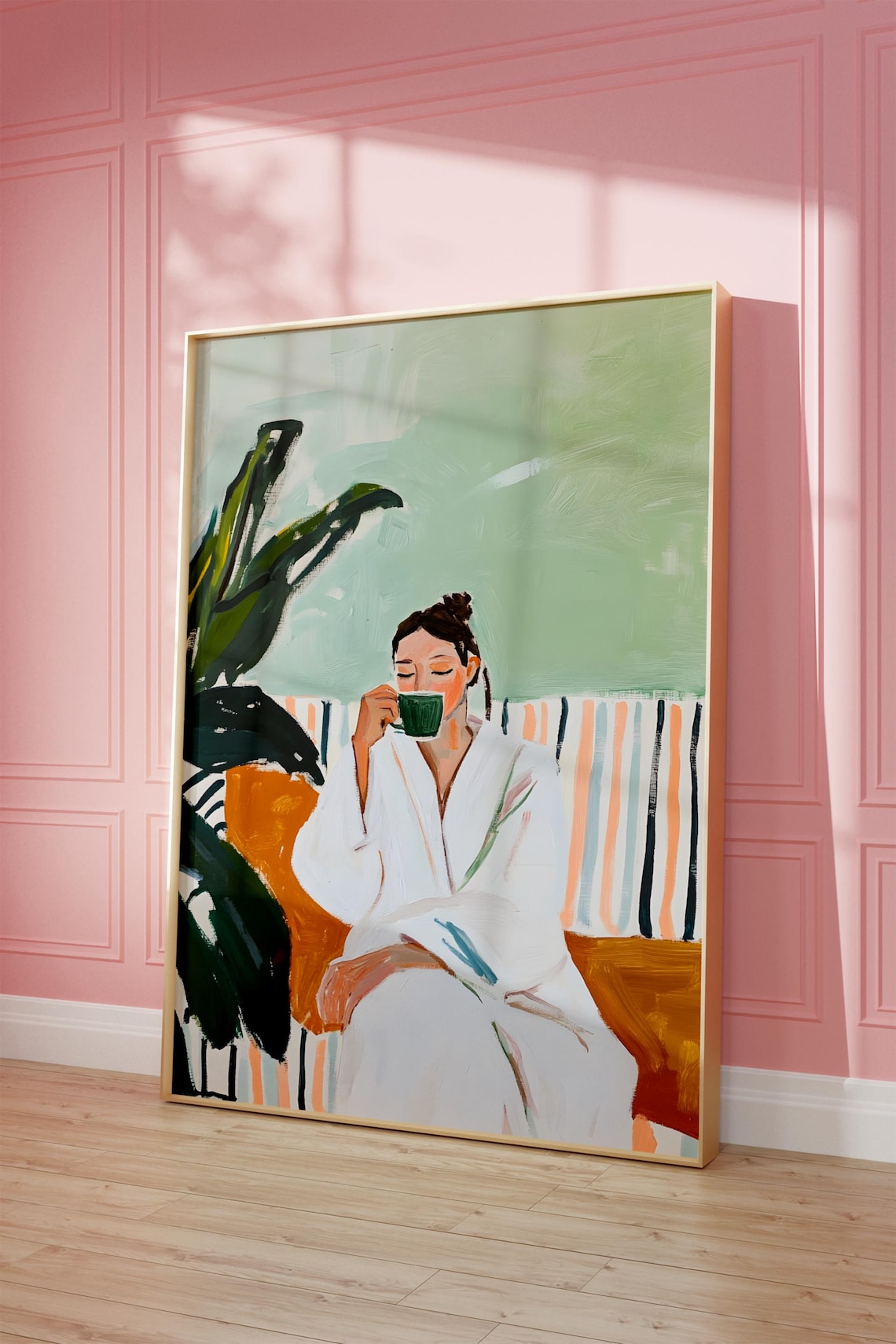 Abstract People in Emerald and Orange, Wall Art Print