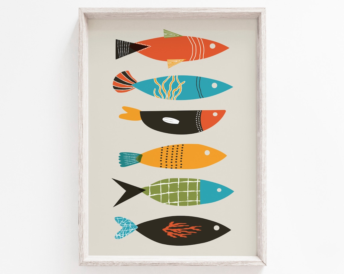 Mid-Century Modern Fish Art Print, Sea Life Decor