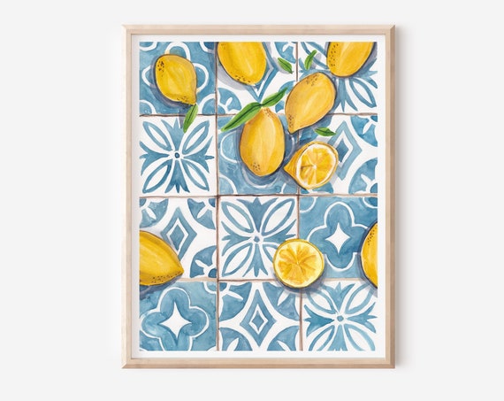 Lemon Art Print, Traditional Portugal Tiles Lisbon Aesthetic