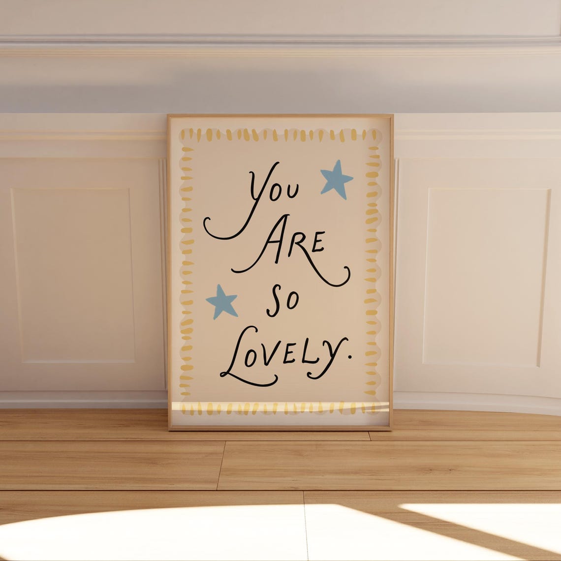 You Are So Lovely Yellow Border Star Hand Lettered Quote Wall Art