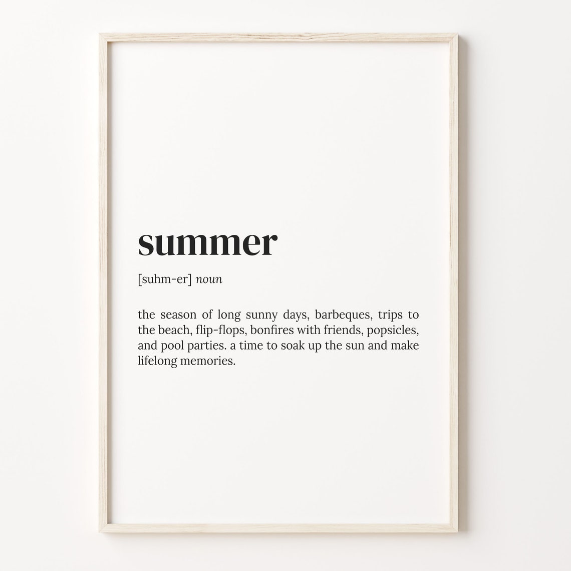Summer Sunny Definition Dictionary Style Minimalist Quote Poster