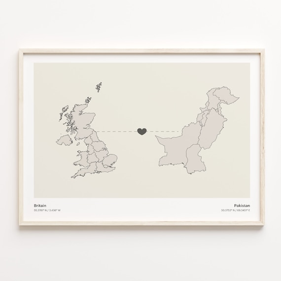 Britain Pakistan Heart Connection Long Distance Love Map Poster