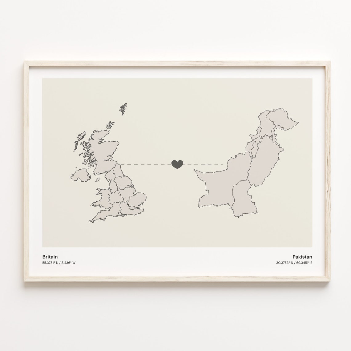 Britain Pakistan Heart Connection Long Distance Love Map Poster