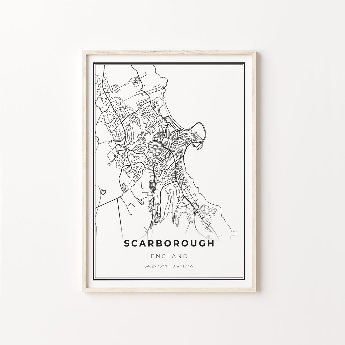 Scarborough England Modern Black And White City Map Street Art Poster
