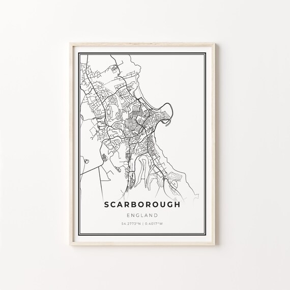 Scarborough England Modern Black And White City Map Street Art Poster