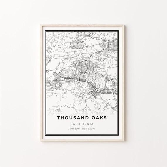 Thousand Oaks California Minimalist Black White City Street Map Art Poster