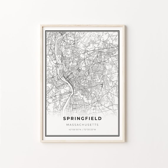 Springfield City Map Art Print, Massachusetts