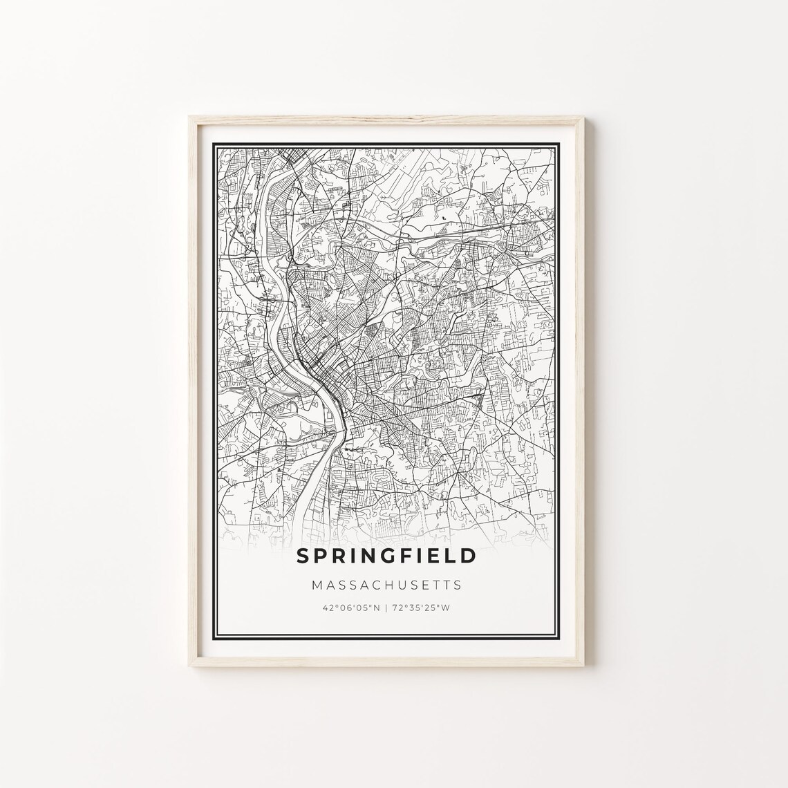 Springfield City Map Art Print, Massachusetts