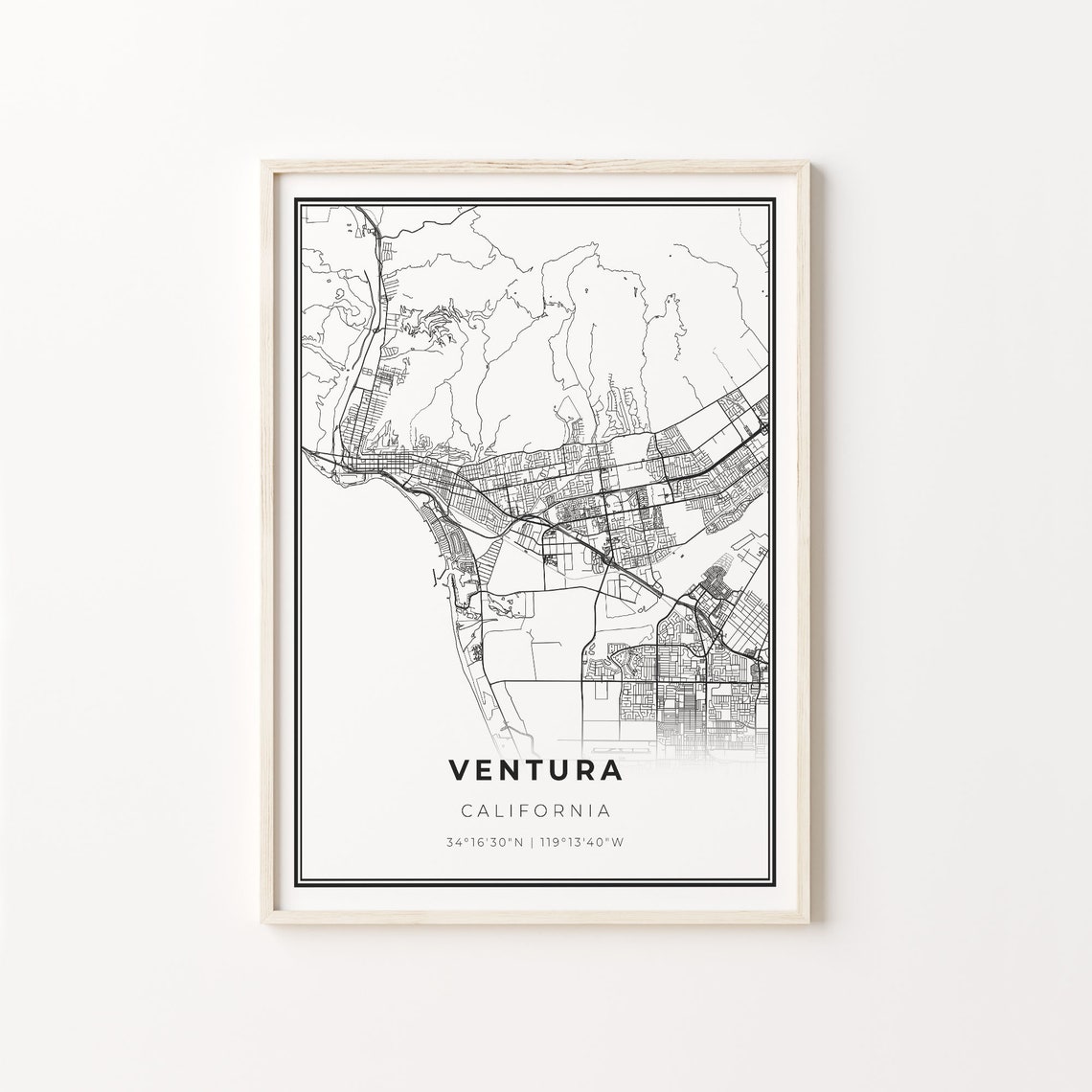 Ventura California City Map Minimalist Line Art Travel Poster