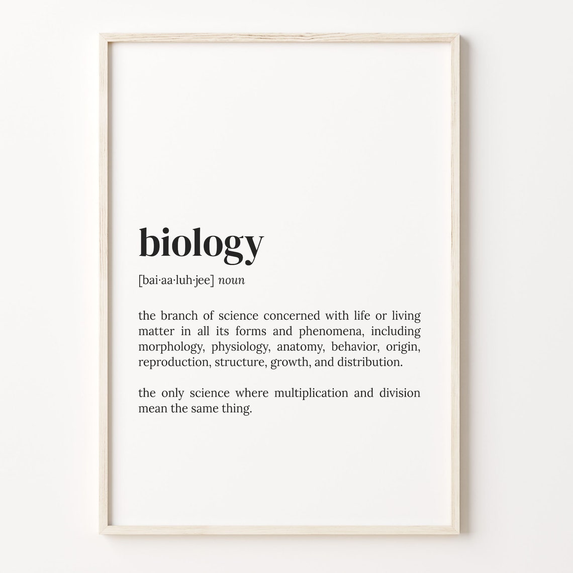Biology Definition Poster Science Teacher Gift Dictionary Quote Decor