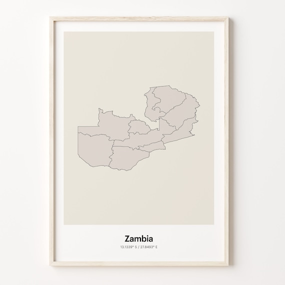 Zambia Minimalist Country Map With Coordinates Line Art Poster