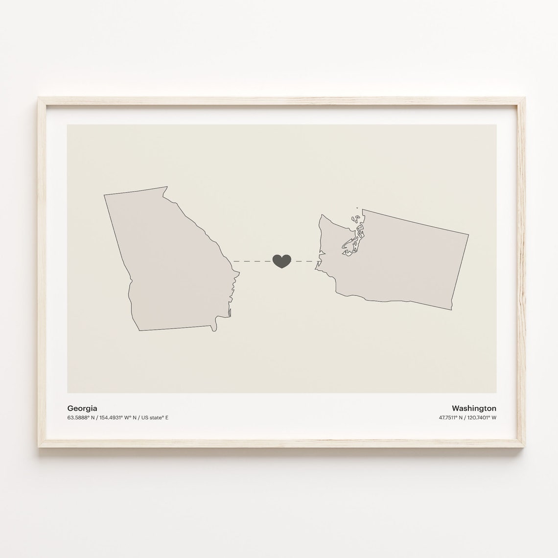 Georgia To Washington Minimalist Long Distance Love Connection Poster