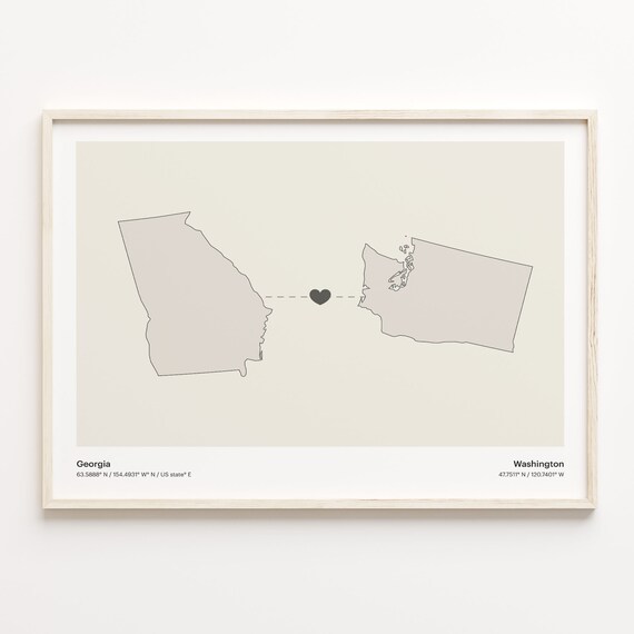 Georgia To Washington Minimalist Long Distance Love Connection Poster