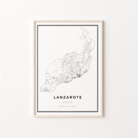 Lanzarote Spain Modern Minimalist Black Line Island Map Wall Art
