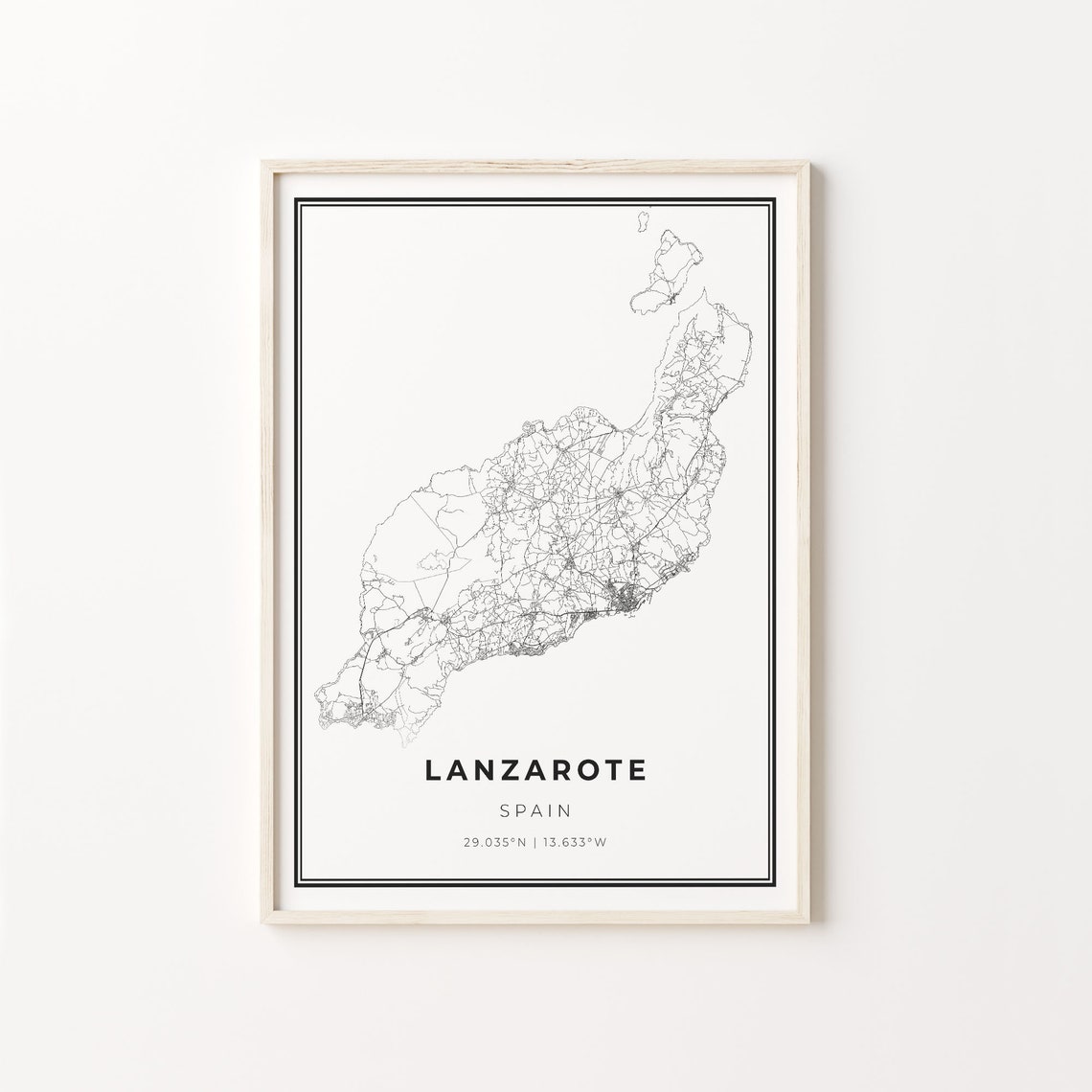 Lanzarote Spain Modern Minimalist Black Line Island Map Wall Art