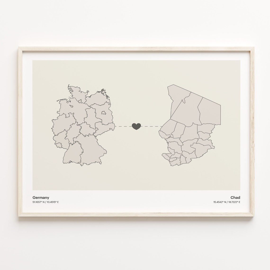 Germany To Chad Minimalist Country Heart Connection Map Poster