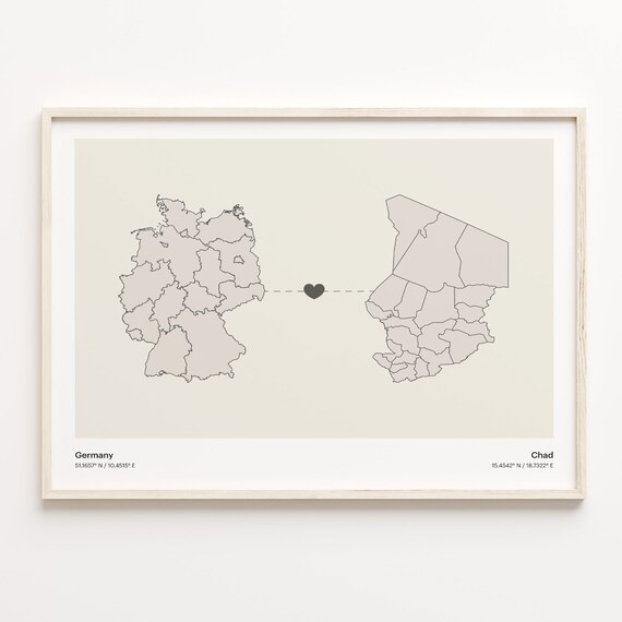 Germany To Chad Minimalist Country Heart Connection Map Poster