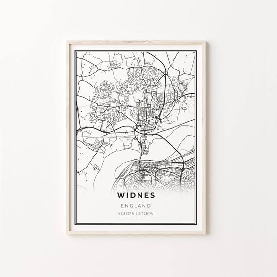 Widnes England Minimalist Black and White City Street Map Poster