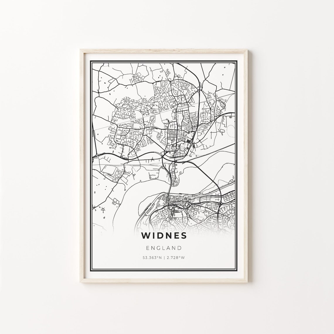 Widnes England Minimalist Black and White City Street Map Poster