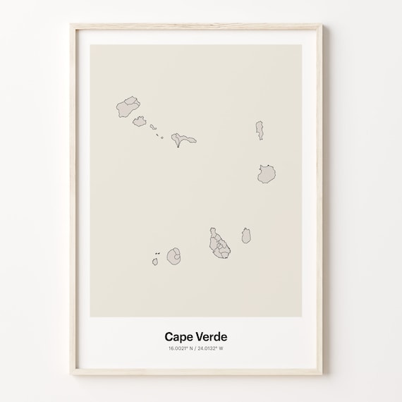 Cape Verde Minimalist Islands Outline Map Line Art Decor Poster