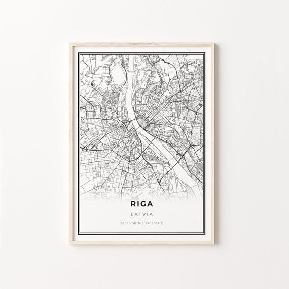 Riga Latvia City Map Minimalist Black and White Line Art Poster