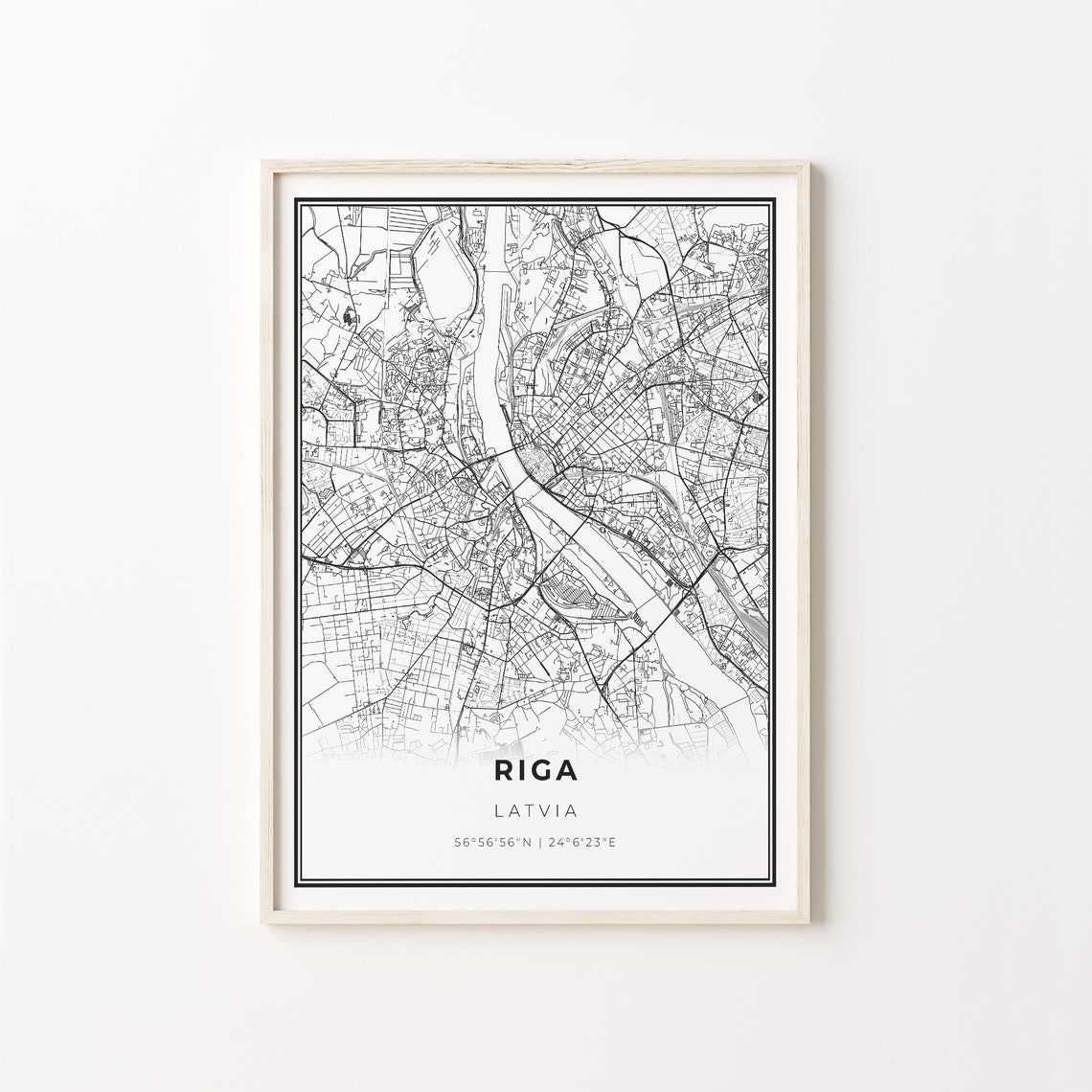 Riga Latvia City Map Minimalist Black and White Line Art Poster