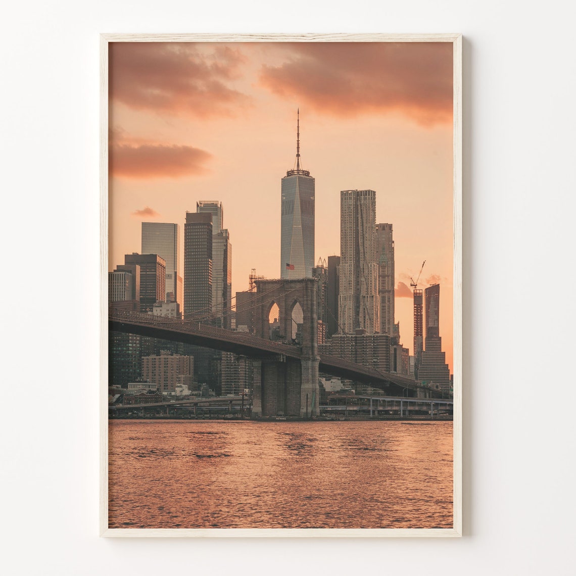 Brooklyn Bridge Manhattan Skyline Sunset Over East River Poster