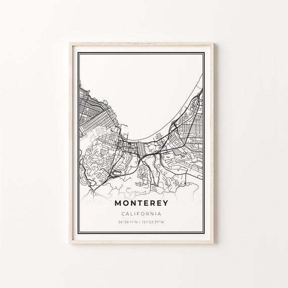 Monterey California Minimalist Coastal Street Map Art Poster