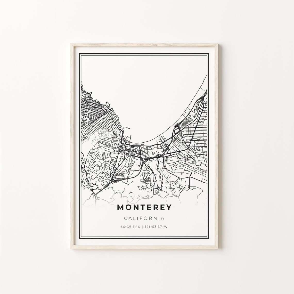 Monterey California Minimalist Coastal Street Map Art Poster