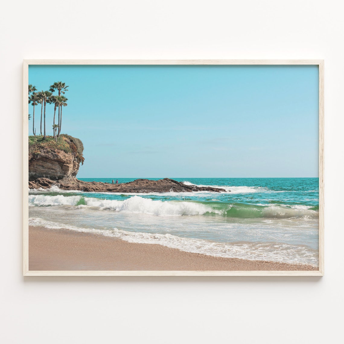 Tall Palm Trees On Rocky Cliff Above Tropical Beach Photo Poster