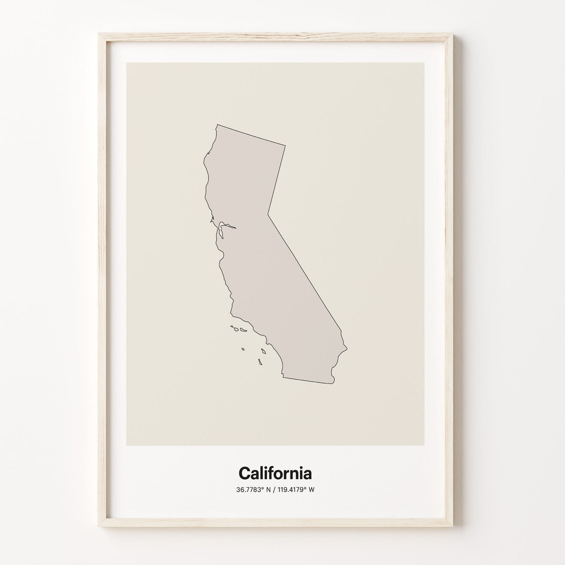 California Minimalist State Map Line Art Coordinates Wall Poster