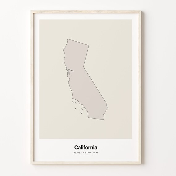California Minimalist State Map Line Art Coordinates Wall Poster
