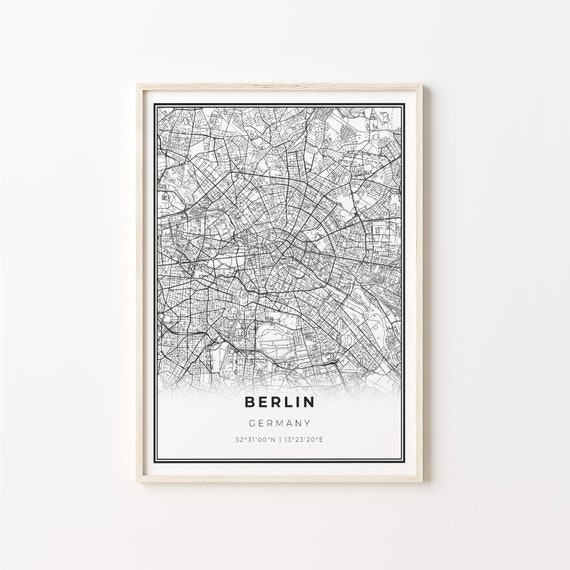 Berlin City Map Art Print, Modern Black and White