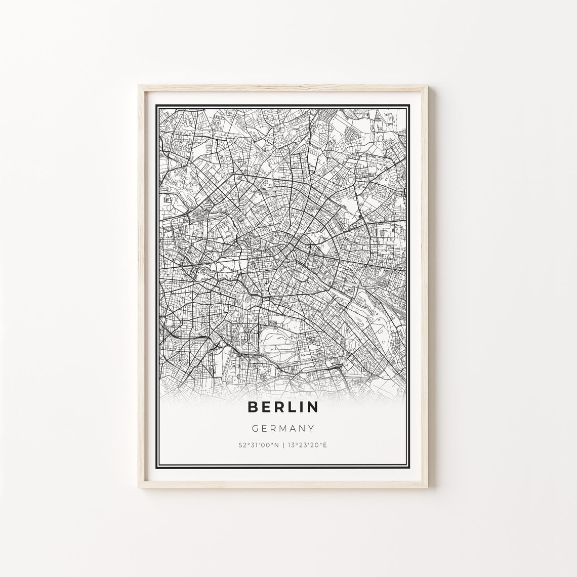 Berlin City Map Art Print, Modern Black and White