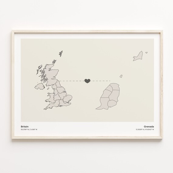 Britain Grenada Heart Connection Long Distance Love Map Poster