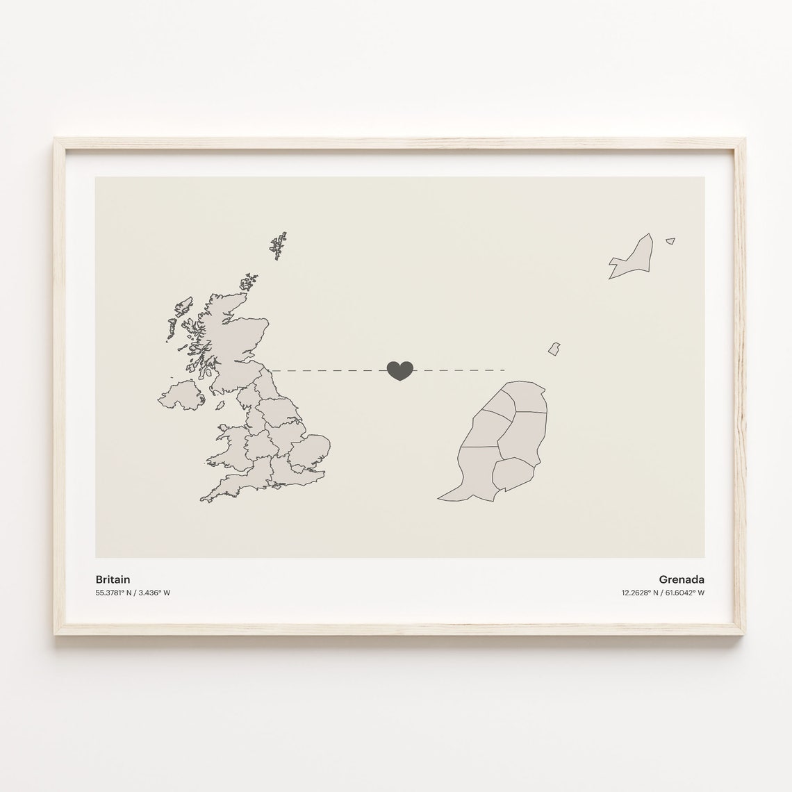 Britain Grenada Heart Connection Long Distance Love Map Poster