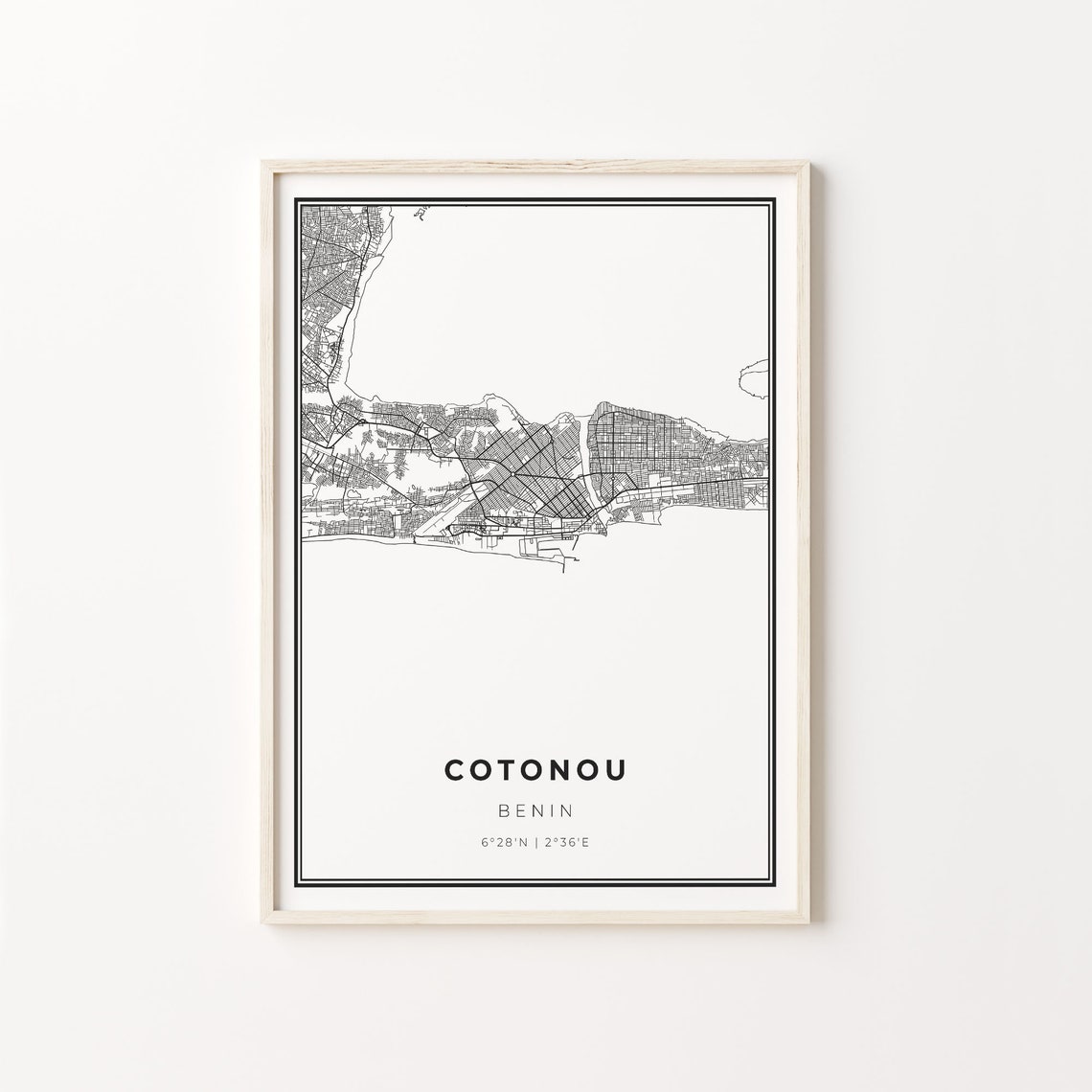 Cotonou Benin Black and White Street Map Minimalist Decor Poster