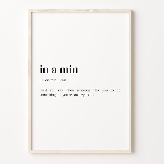 In A Min Funny Lazy Definition Poster for Teen Bedroom Wall Decor