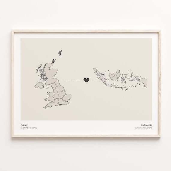 Britain Indonesia Heart Connection Long Distance Love Map Poster