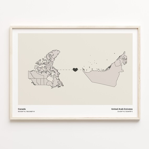 Canada To United Arab Emirates Minimalist Map Heart Connection Gift Poster