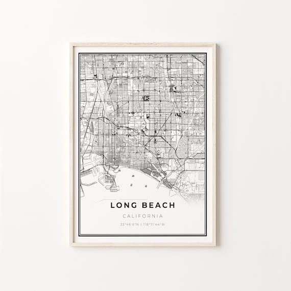 Long Beach California Minimalist Black And White City Map Art Poster