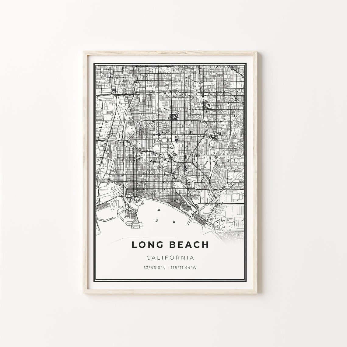 Long Beach California Minimalist Black And White City Map Art Poster