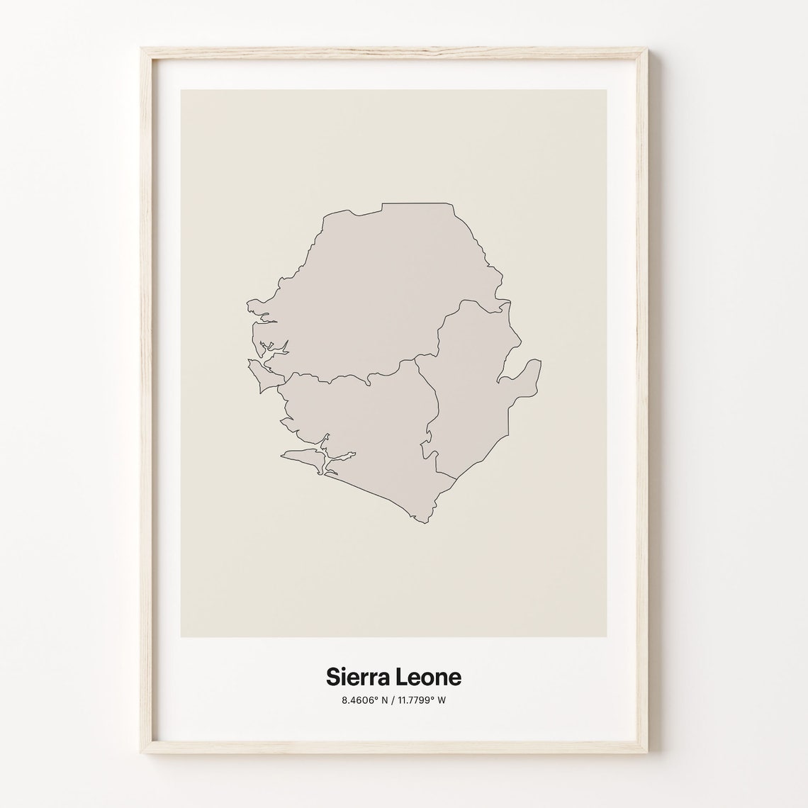 Sierra Leone Minimalist Line Art Country Map Coordinates Poster