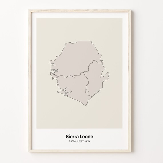 Sierra Leone Minimalist Line Art Country Map Coordinates Poster
