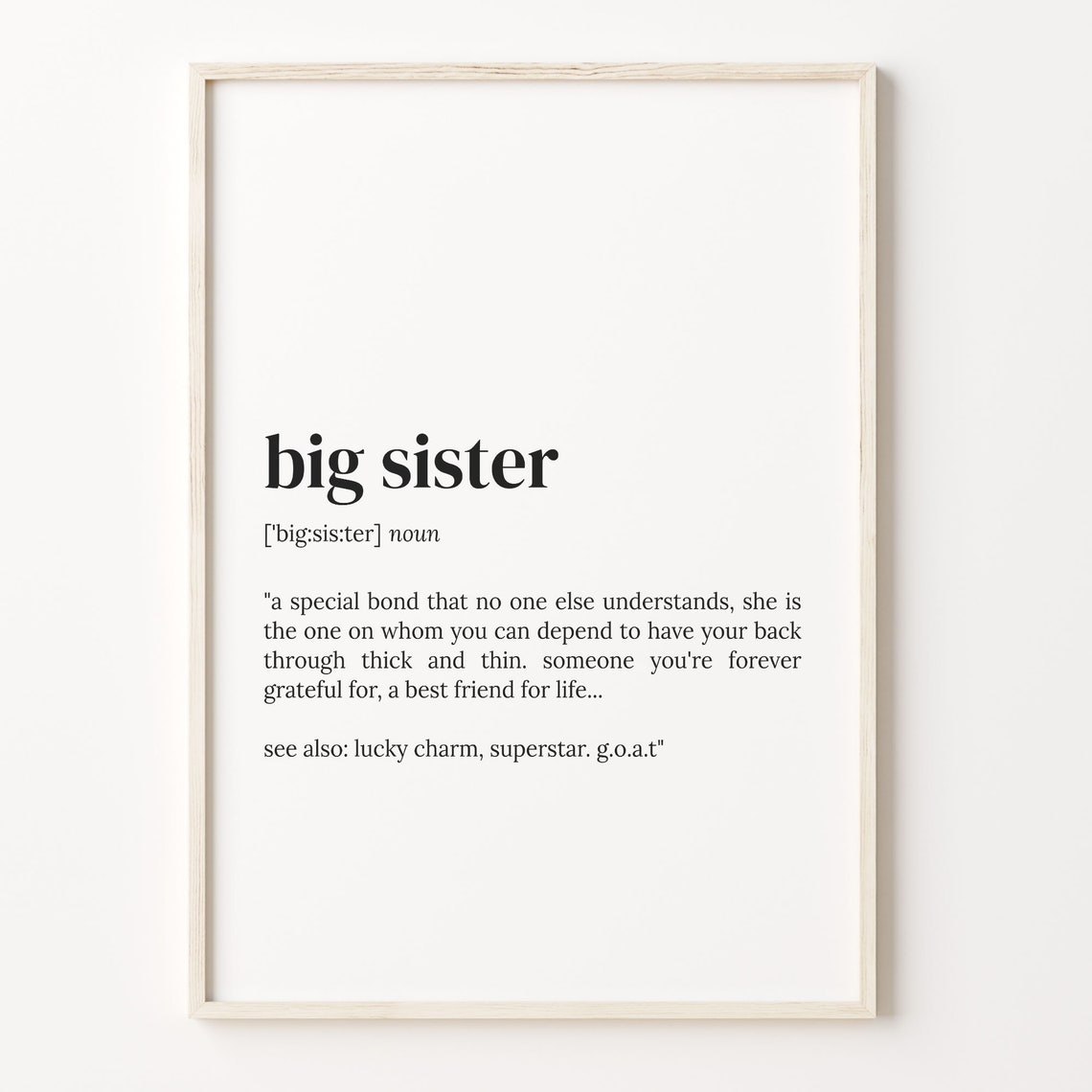 Big Sister Dictionary Definition Quote Print Gift For Sisters
